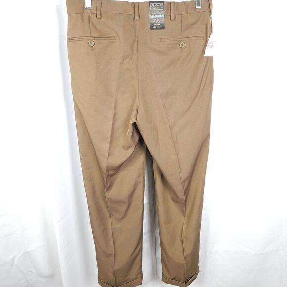 NWT Jos A. Bank Mens 33x30 Tan Pleated Cuffed Water Stain Repellent Dress Pants - Picture 2 of 7